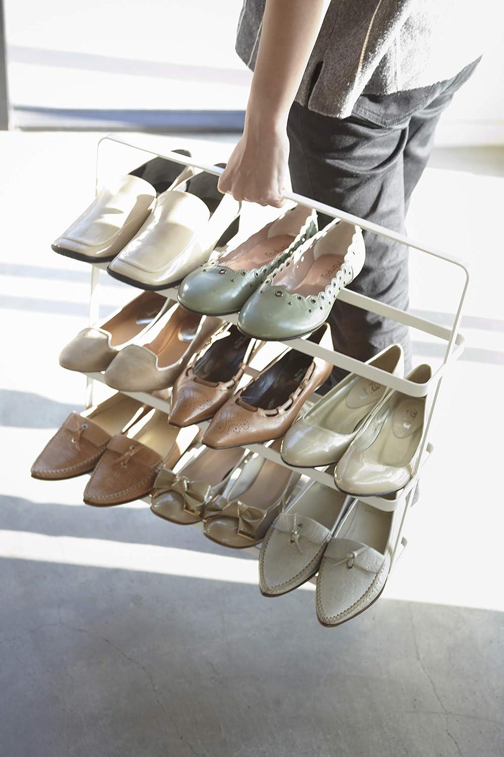 Compact Modern White Steel 3-Tier Shoe Rack