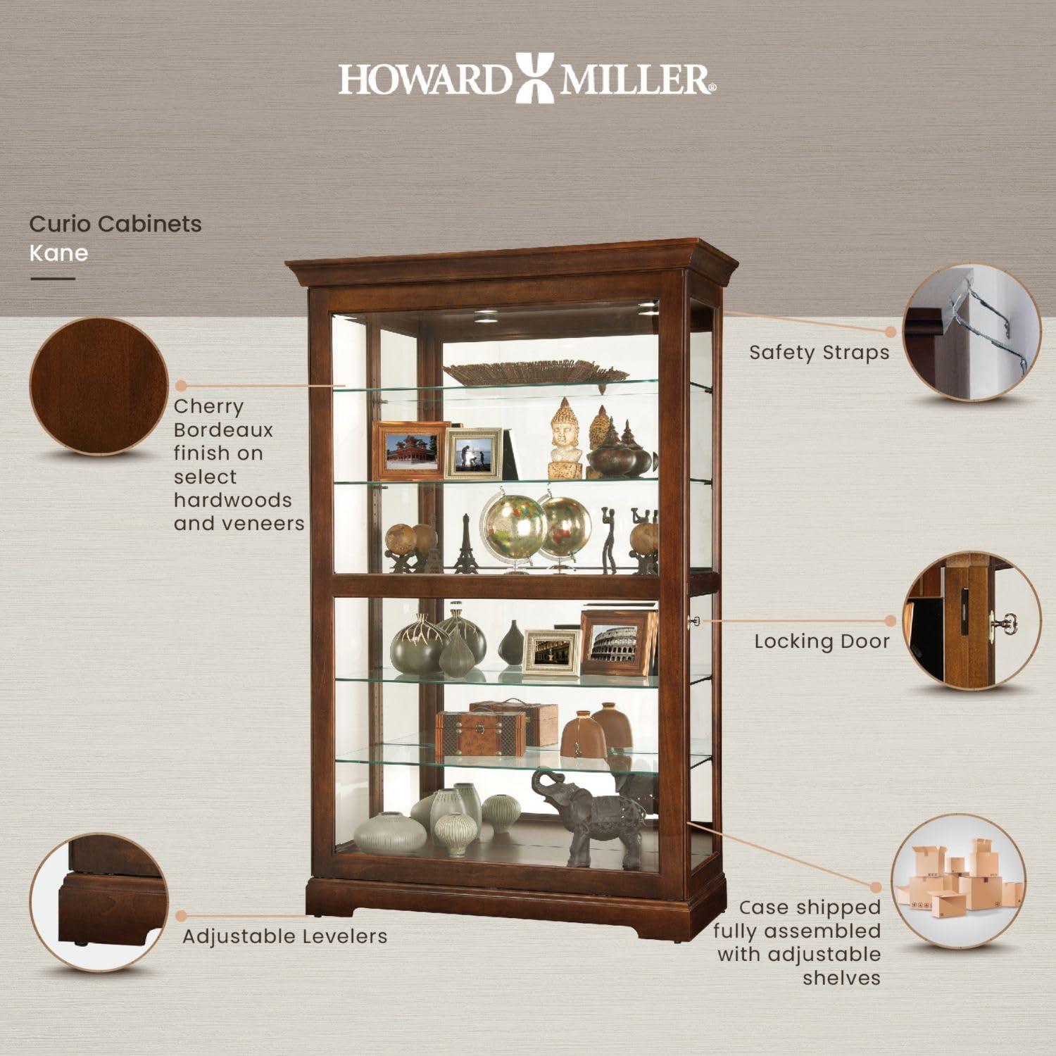 Cherry Bordeaux Traditional Corner Curio Cabinet with Lighting