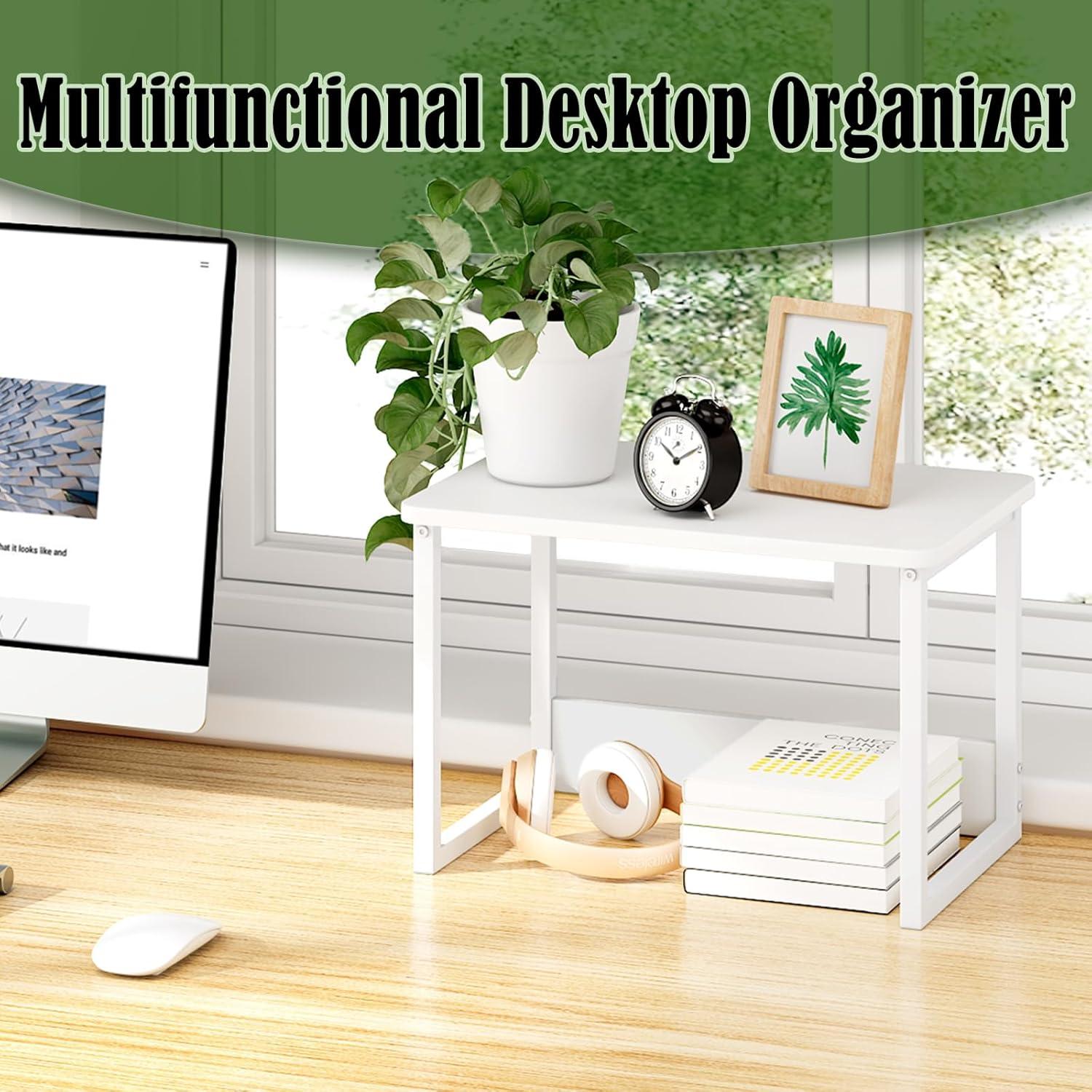 MARTY Printer Stand with Storage for Desk, Desktop Printer Stand Shelf Organzier for Home/Office Heavy Duty Printer Riser Under Desk Small Printer Table for Fax Machine Copier Scanner(White)