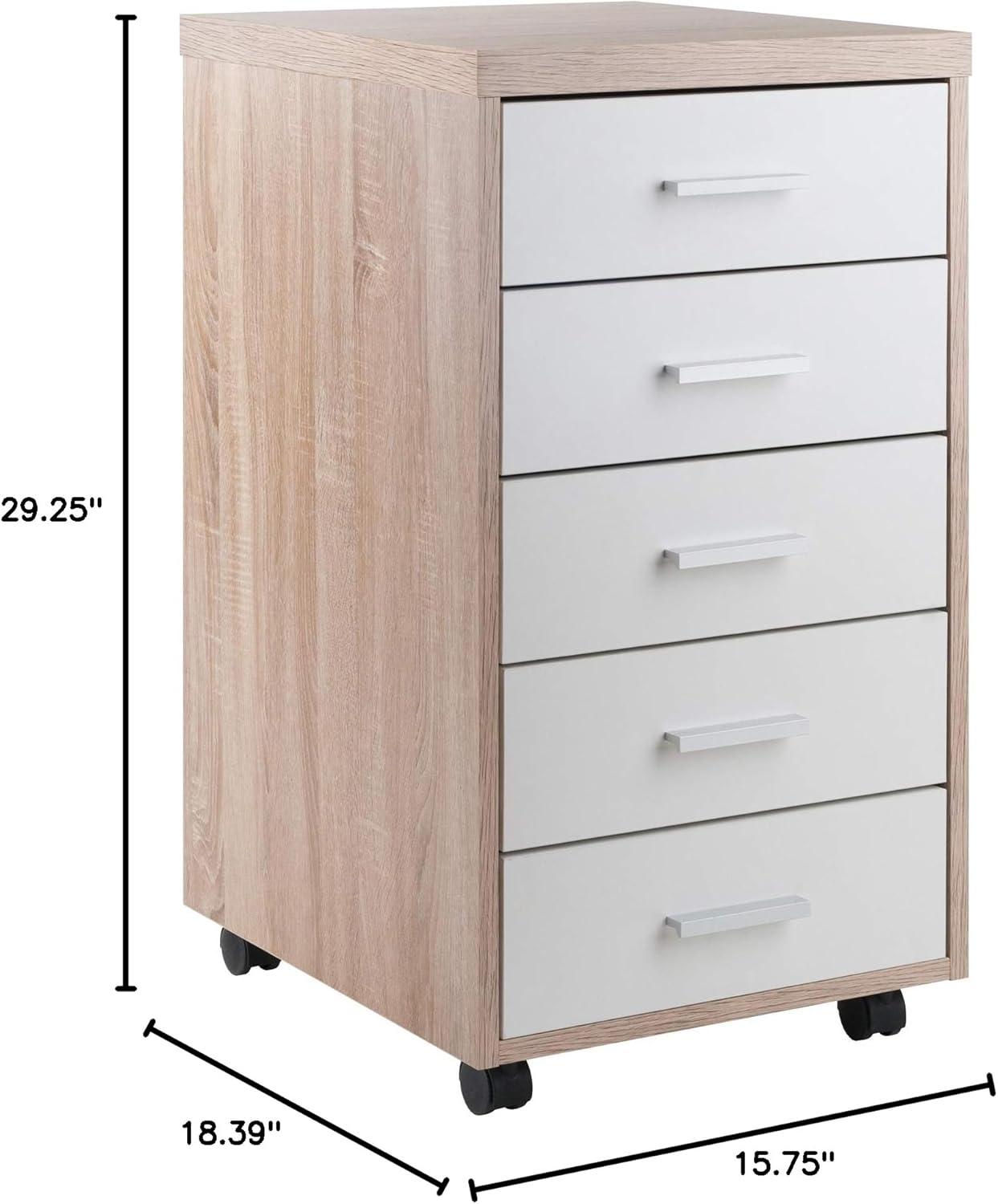 Winsome Kenner Mobile 5 Drawer Storage Cabinet Wood: Mid-Century Modern, Universal Organizer, Wood Composite