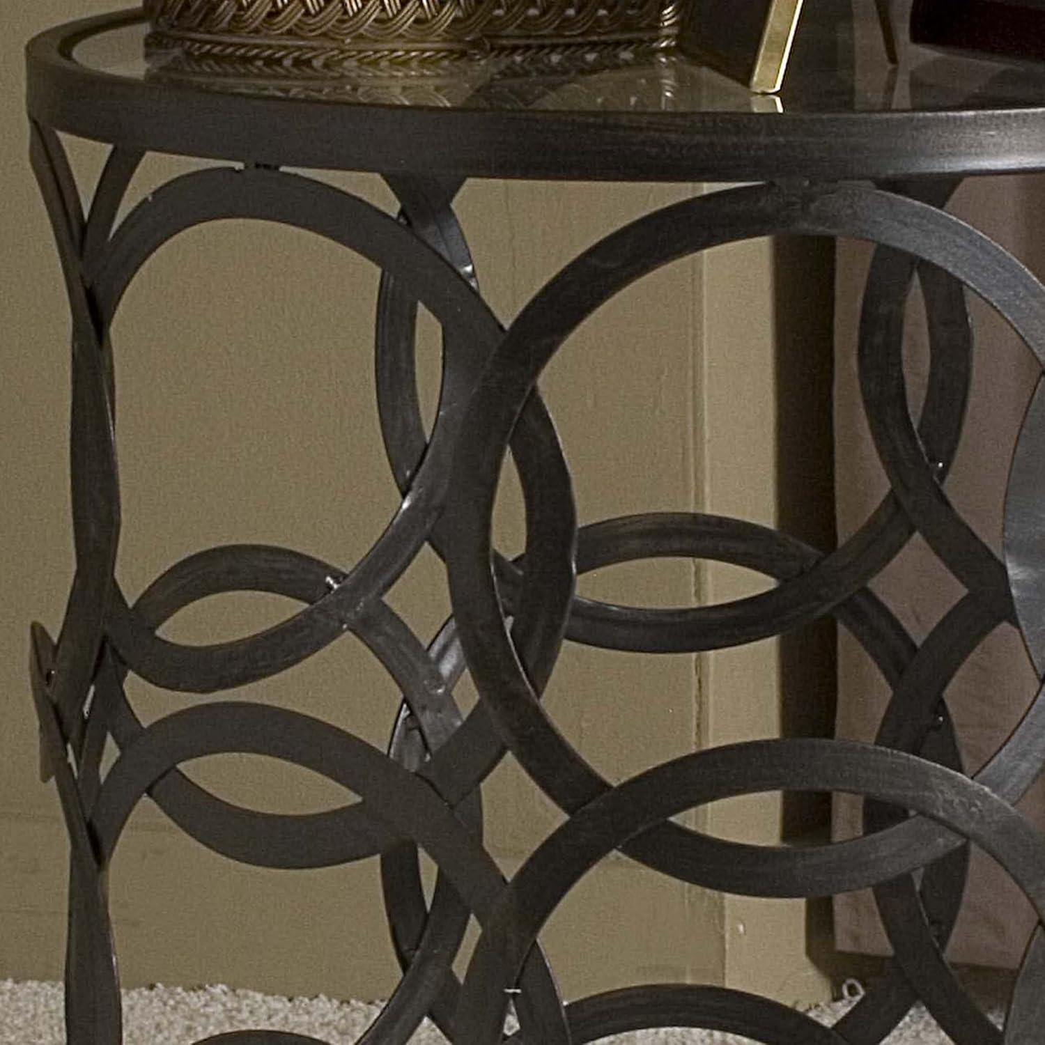 Bronze Round Metal and Glass Side Table