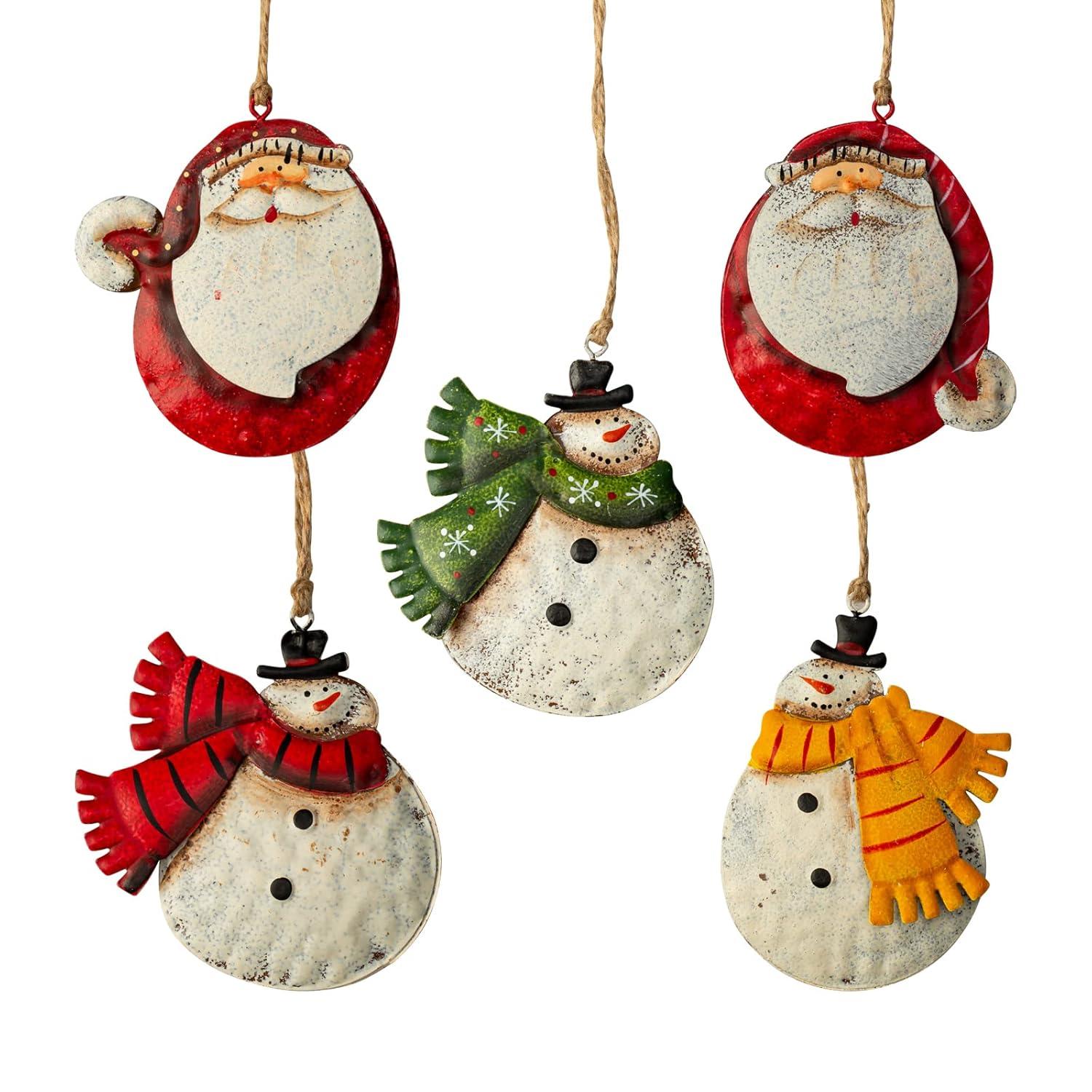 Resin Christmas Tree Ornaments 6-Pack Xmas Hanging Ornaments Santa Snowman Christmas Stocking Sleigh Ornaments for Christmas Tree Holiday Decorations, Outdoor Holiday Home Decorations