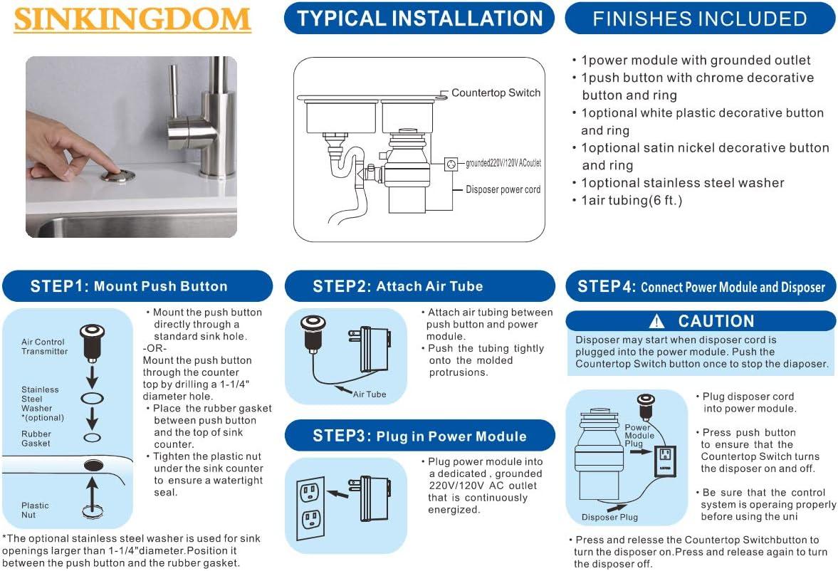 Kraus KRAUS Garbage Disposal Air Switch Kit with Push Button, AC Adapter, Power Cord, and Air Tube Included