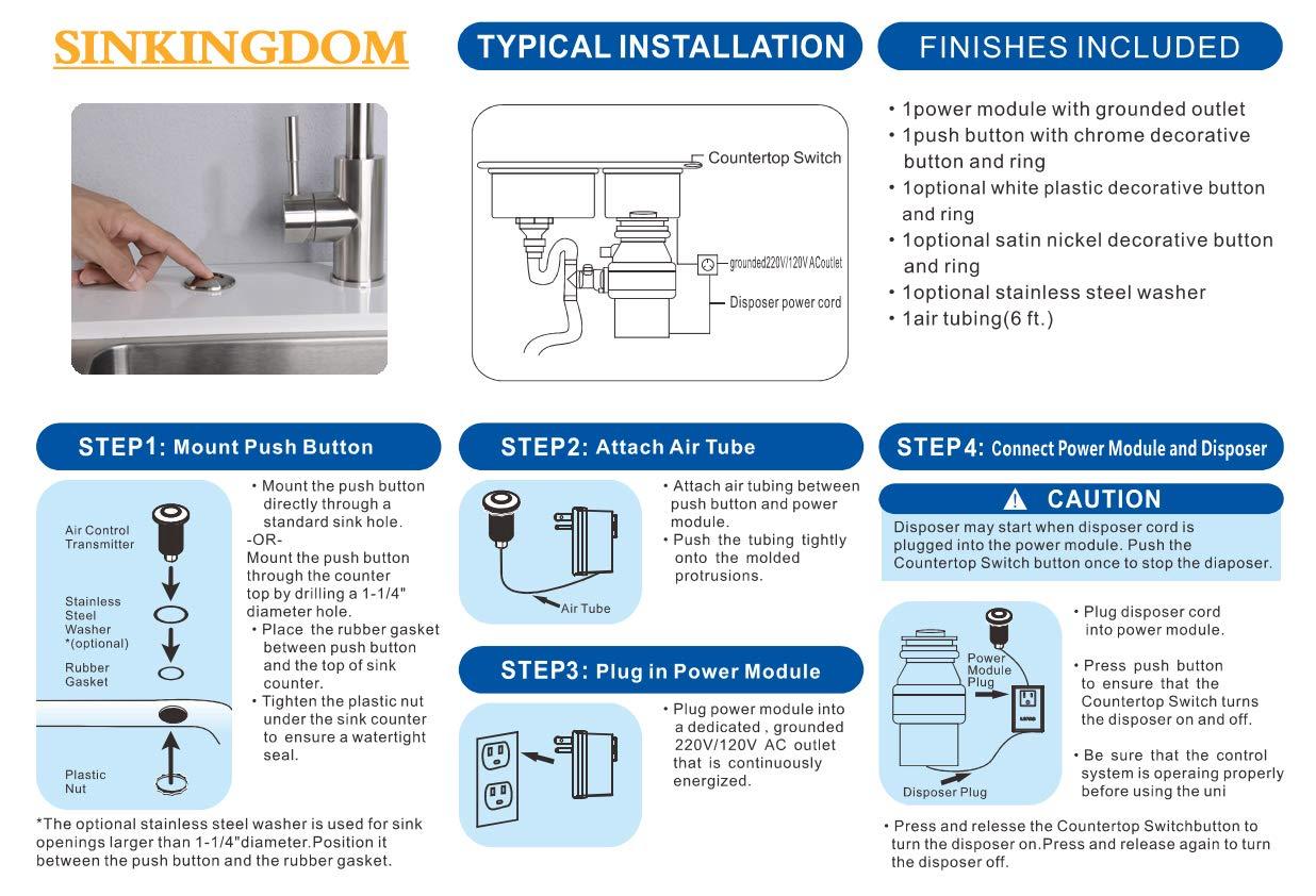 Kraus KRAUS Garbage Disposal Air Switch Kit with Push Button, AC Adapter, Power Cord, and Air Tube Included