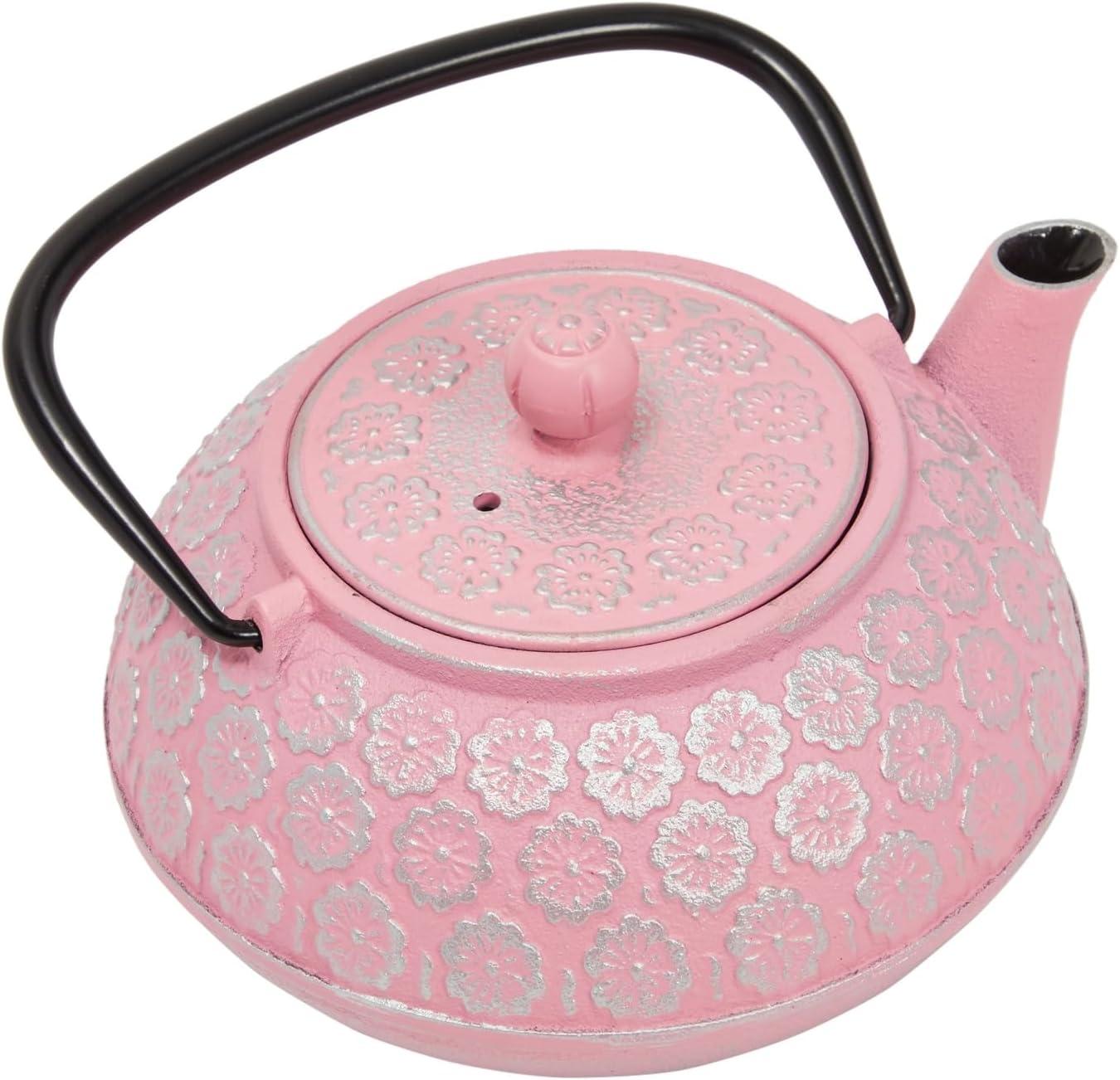 Juvale Green Cast Iron Floral Teapot Kettle with Stainless Steel Infuser Set, Japanese Tea Pot for Kitchen Pantry, 34 oz