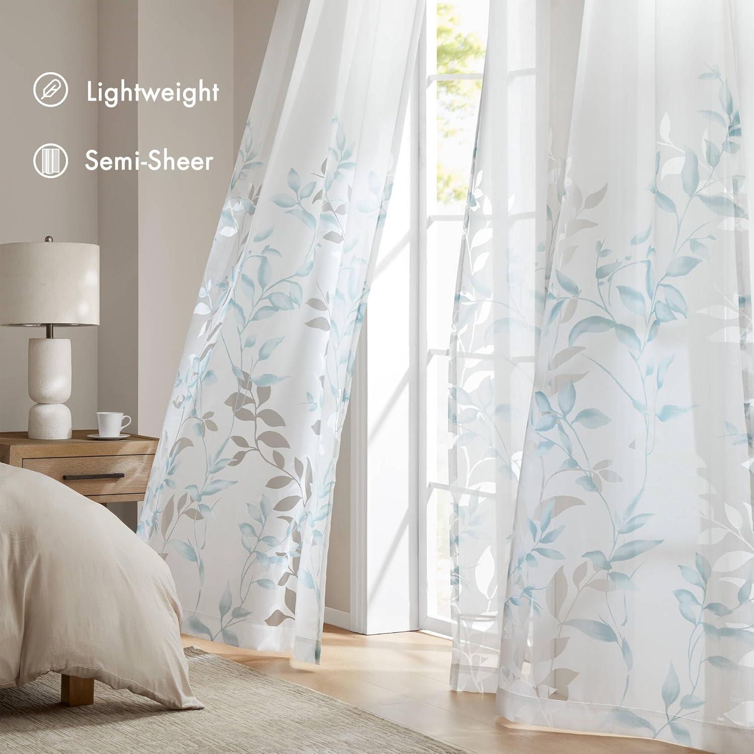 Madison Park Cecily Floral Printed Burnout Sheer Grommet Single Curtain Panel