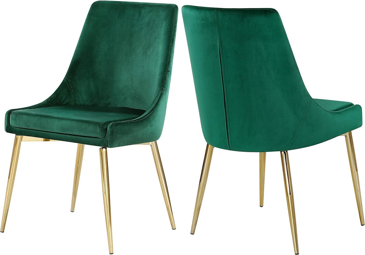 Sleek Green Velvet Upholstered Side Chair with Gold Legs