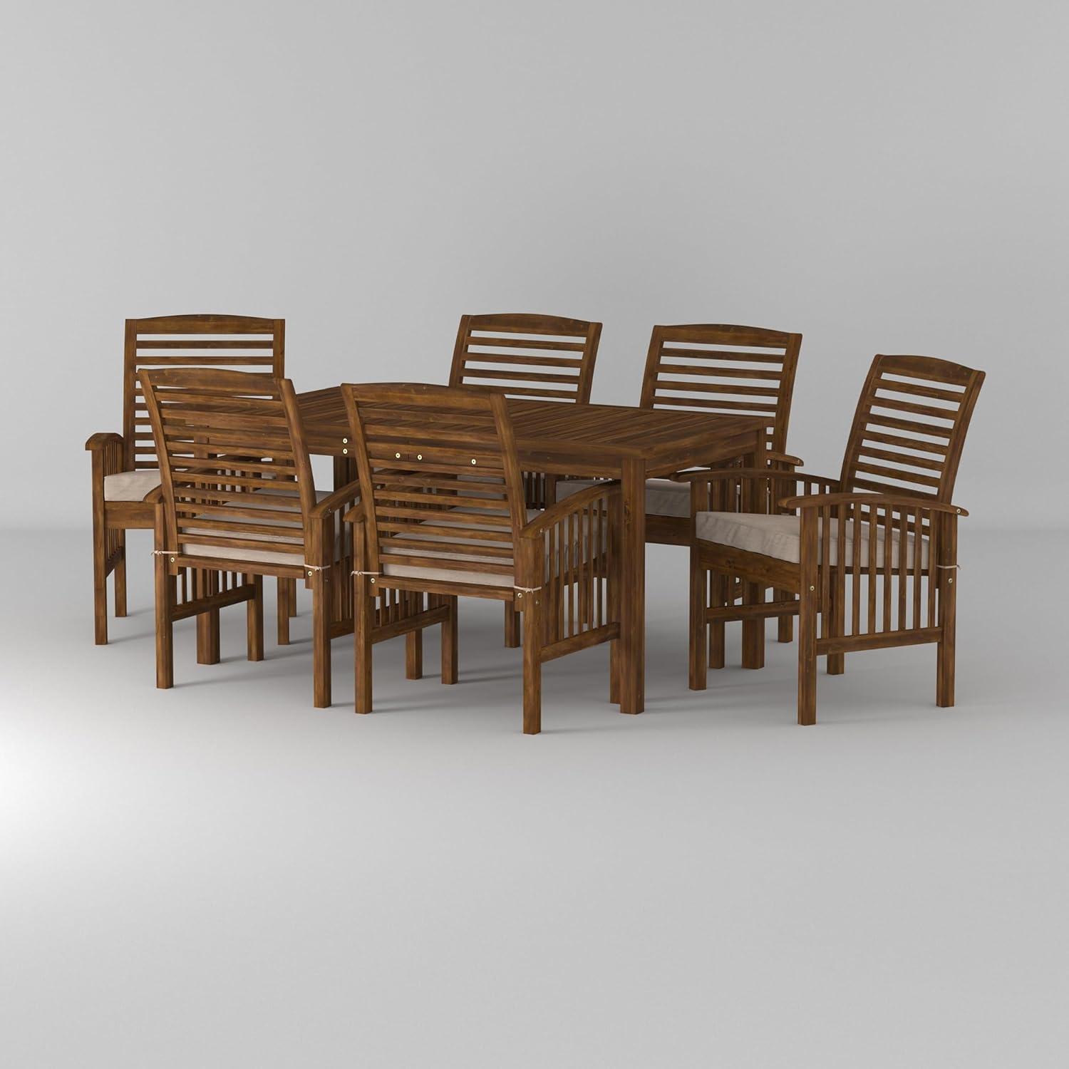 Outdoor Classic Traditional Modern Contemporary Acacia Wood Simple Patio 7-Piece Dining Set - Brown