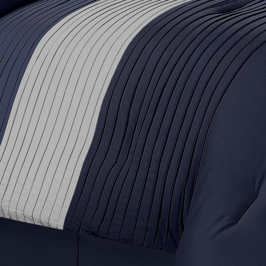 Navy and Gray Queen 8-Piece Striped Comforter Set