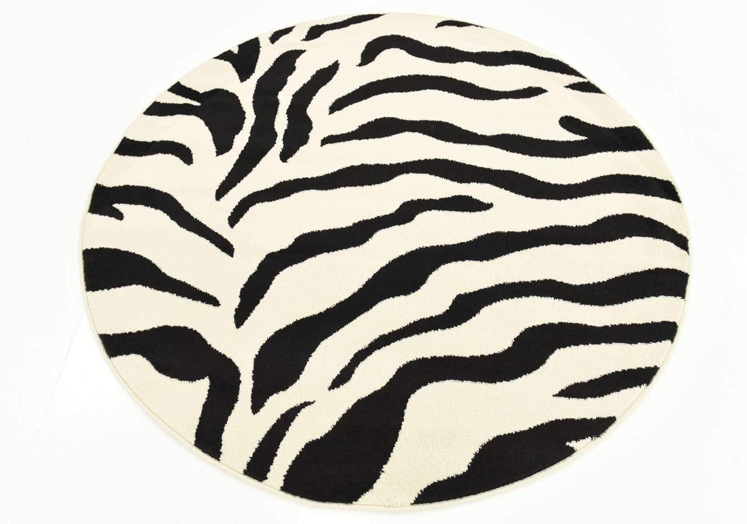 Unique Loom Wildlife Animal Print Modern Area Rug, Black/White, 4' 0 x 4' 0 Round