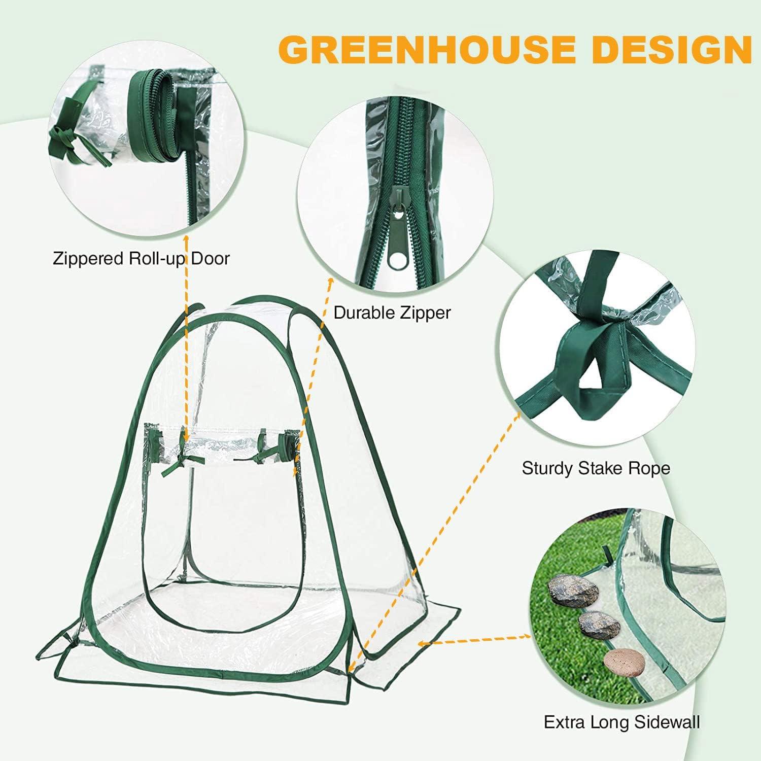 Easy Set-up Mini Greenhouse Pack of 2 Mini Pop up Flower House Backard Garden Plant Cover for Cold Forst Protection PVC Sunshine Room with Stakes and Carrybag (27" L x 27" W x 31" H)