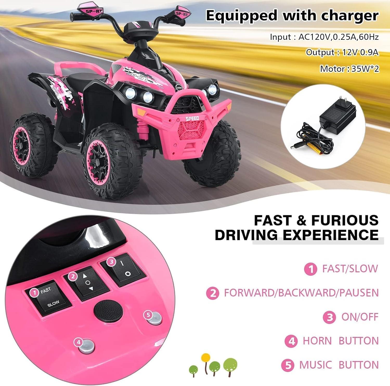 Infans 12V Battery Powered Kids Ride On ATV Electric 4-Wheeler Quad Car w/ MP3 & Light