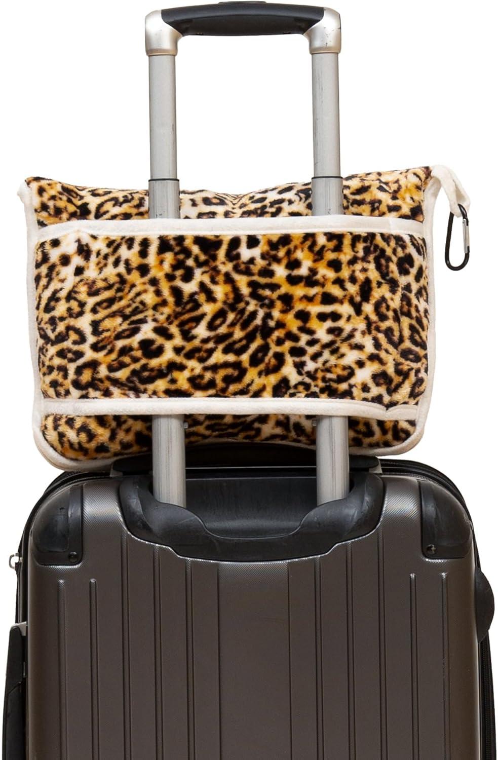 CARSTENS, INC. Travel Blanket, Premium Compact 2-in-1 Airplane Blanket/Pillow, Leopard Print