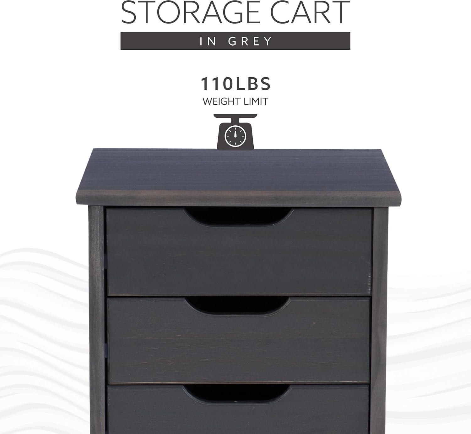 Corinne Grey Six Drawer Rolling Storage Cart