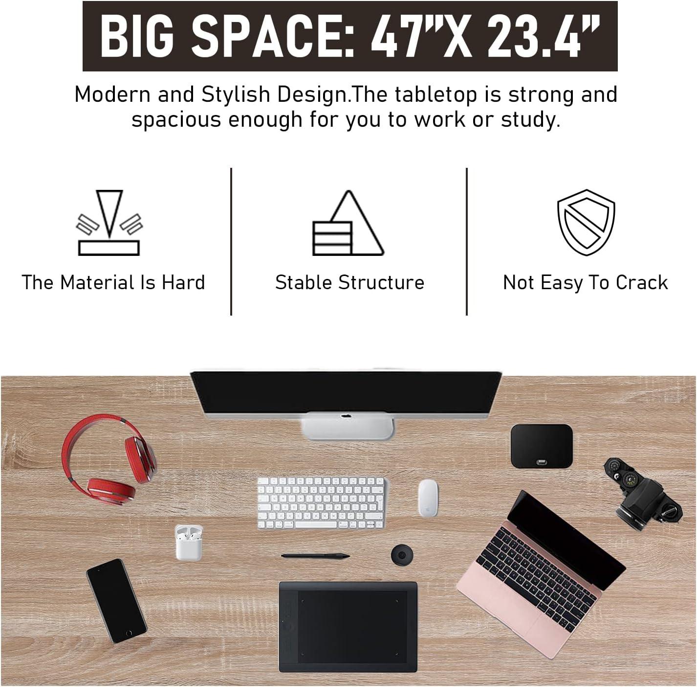 FDW Computer Desk 47 inch Length Study Writing Table, Adjustable feet, Modern Furniture for Home Office, Nature