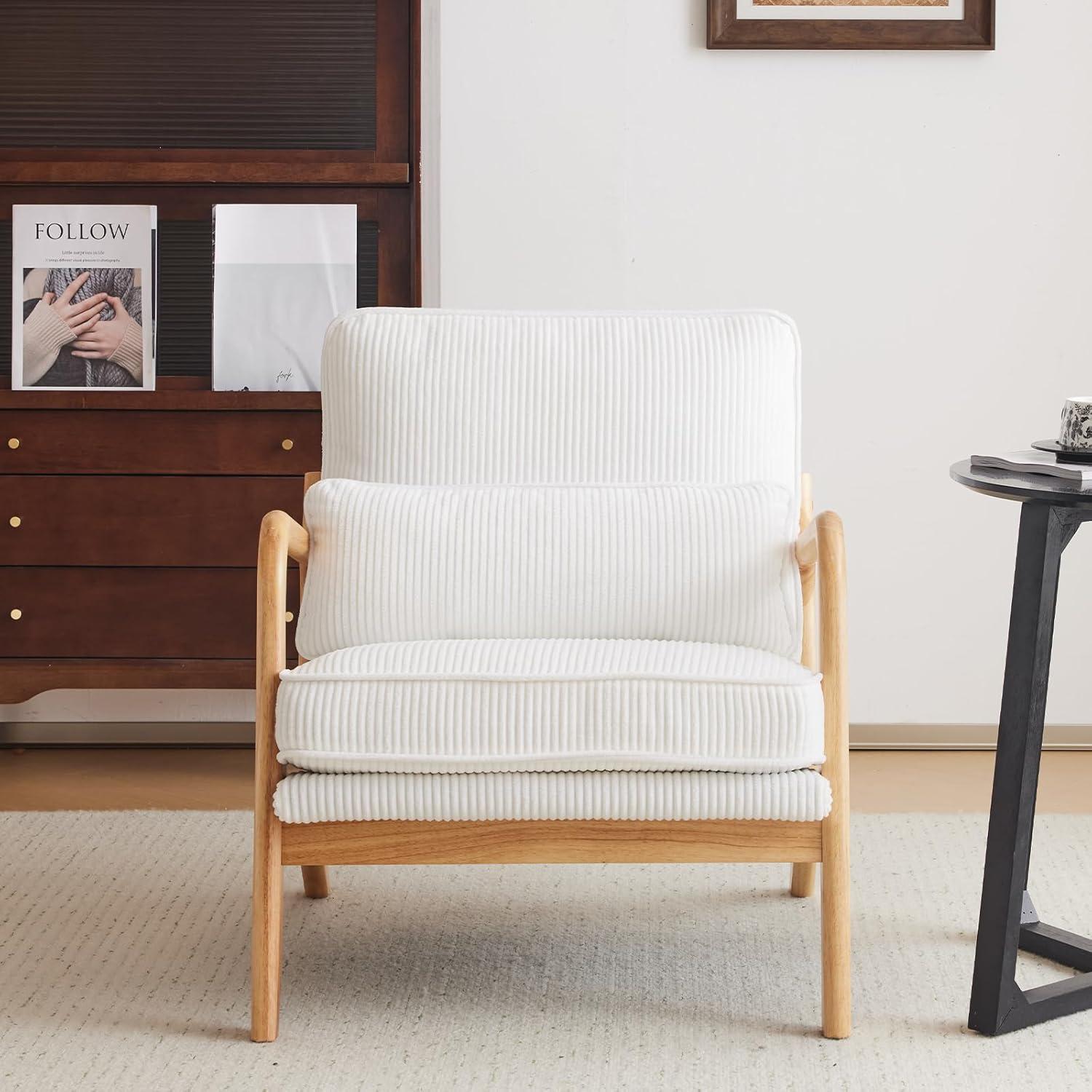 YODOLLA  Fabric Accent Chair Mid-Century Modern Upholstered Arm Chair Set of 2 for Living Room in White