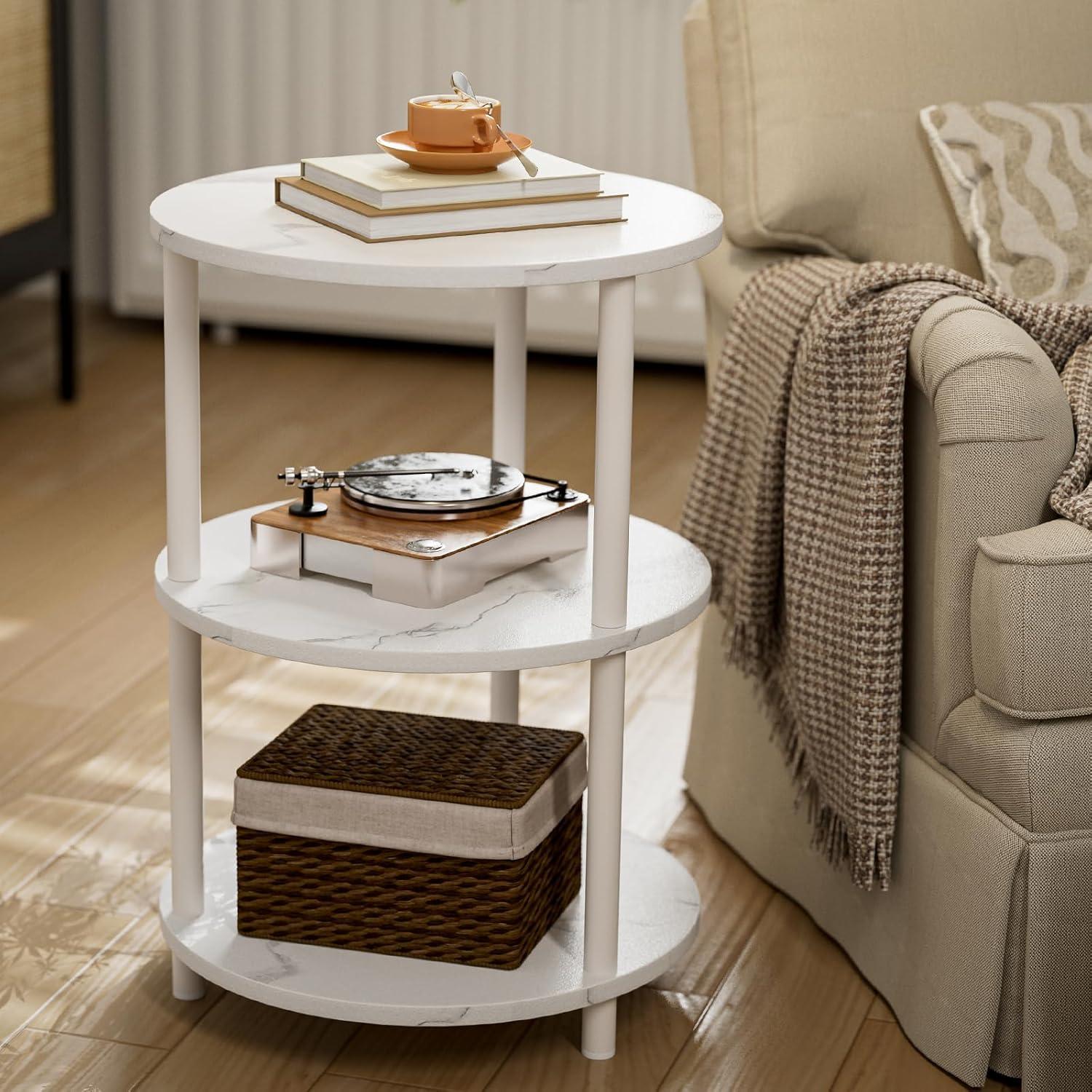 Ladonta Round End Table, 3-Tier Storage Shelves (Set of 2)