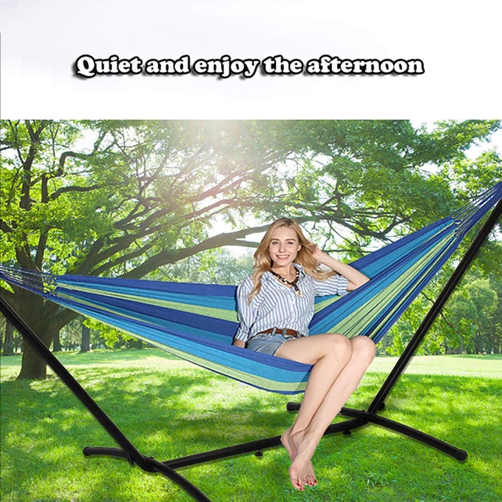 SUNDAN Two Person Hammock Adjustable Hammock Bed with Space Saving Steel Stand Portable Carrying Case Easy Set Up Indoor Hammock Standing Hammock for Outside Hammock Stand Portable