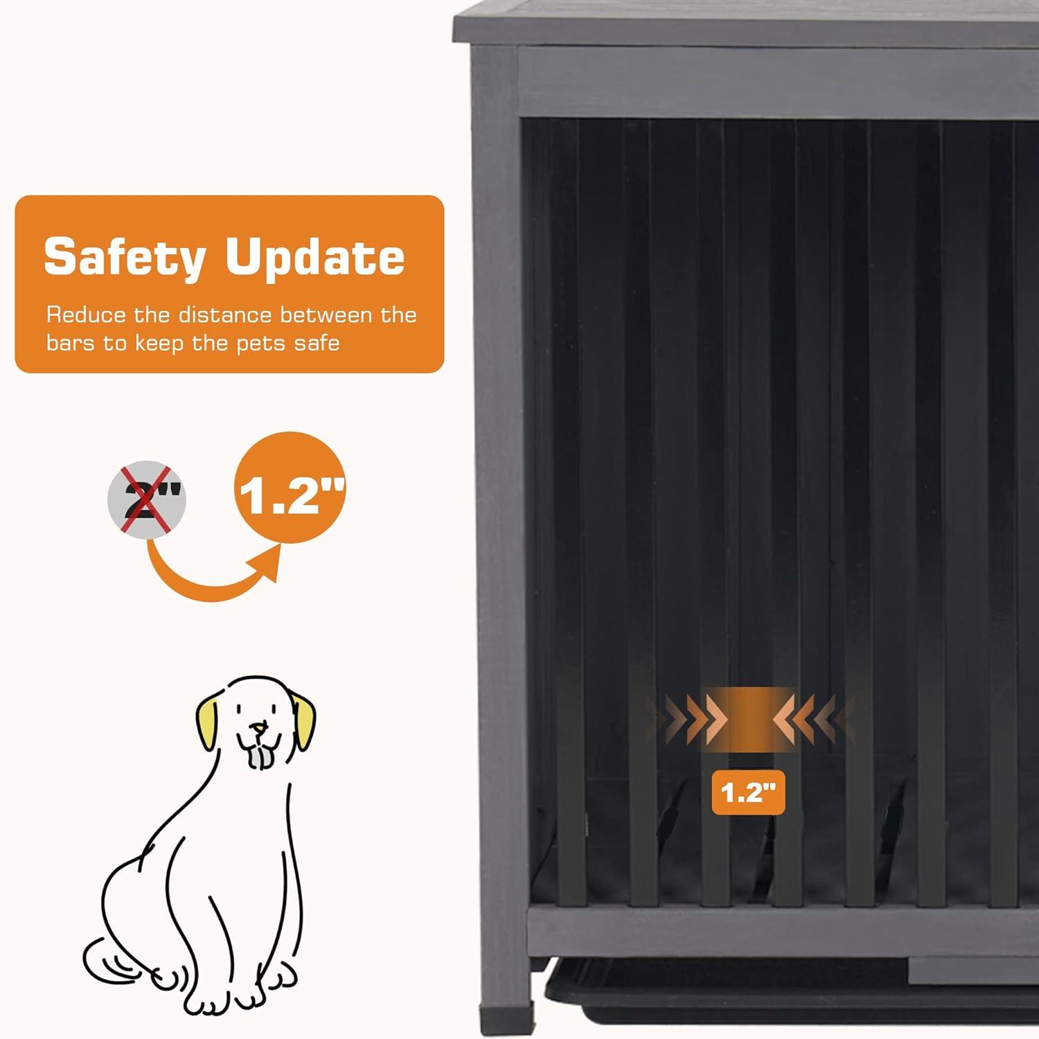 Mcombo Wooden Dog Crate Furniture End Table with Door, No Assembly Portable Foldable Pet Crate Dog Kennel Indoor with Removable Tray (Large, Grey), 0650