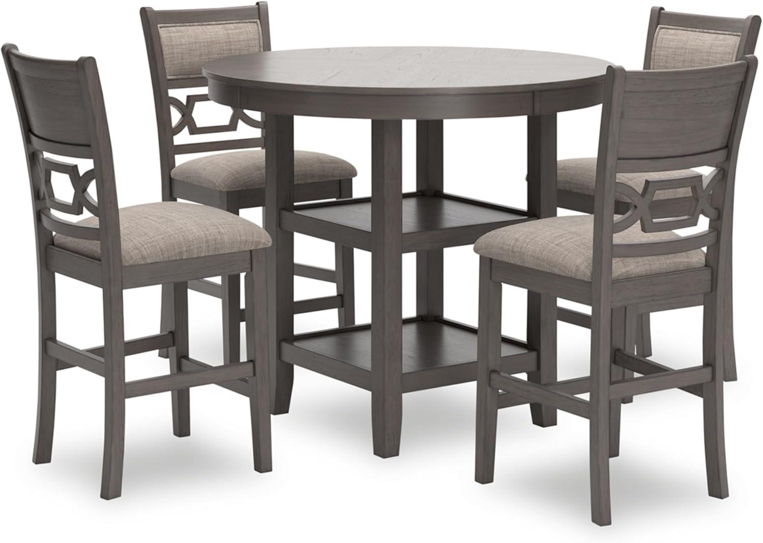 Gray Wood Counter Height Dining Table with 4 Upholstered Bar Stools