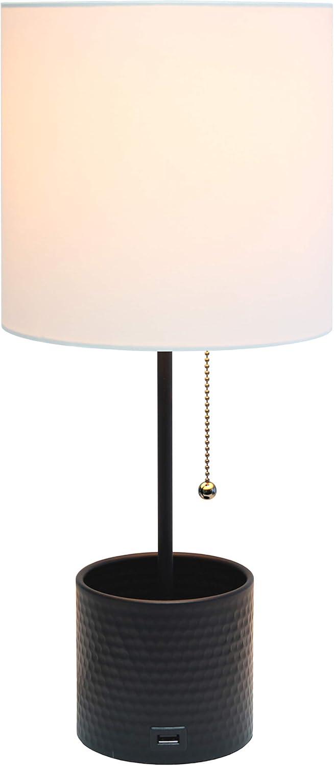 Hammered Metal Organizer Table Lamp with USB Charging Port and Fabric Shade - Simple Designs