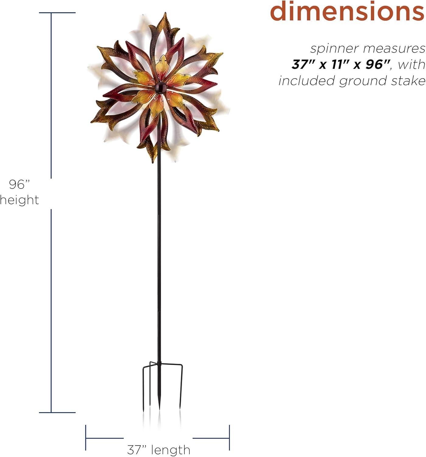 96" Glass/Iron Outdoor Flower Dual Kinetic Spinner Stake Red/Yellow - Alpine Corporation: Yard Art Decor