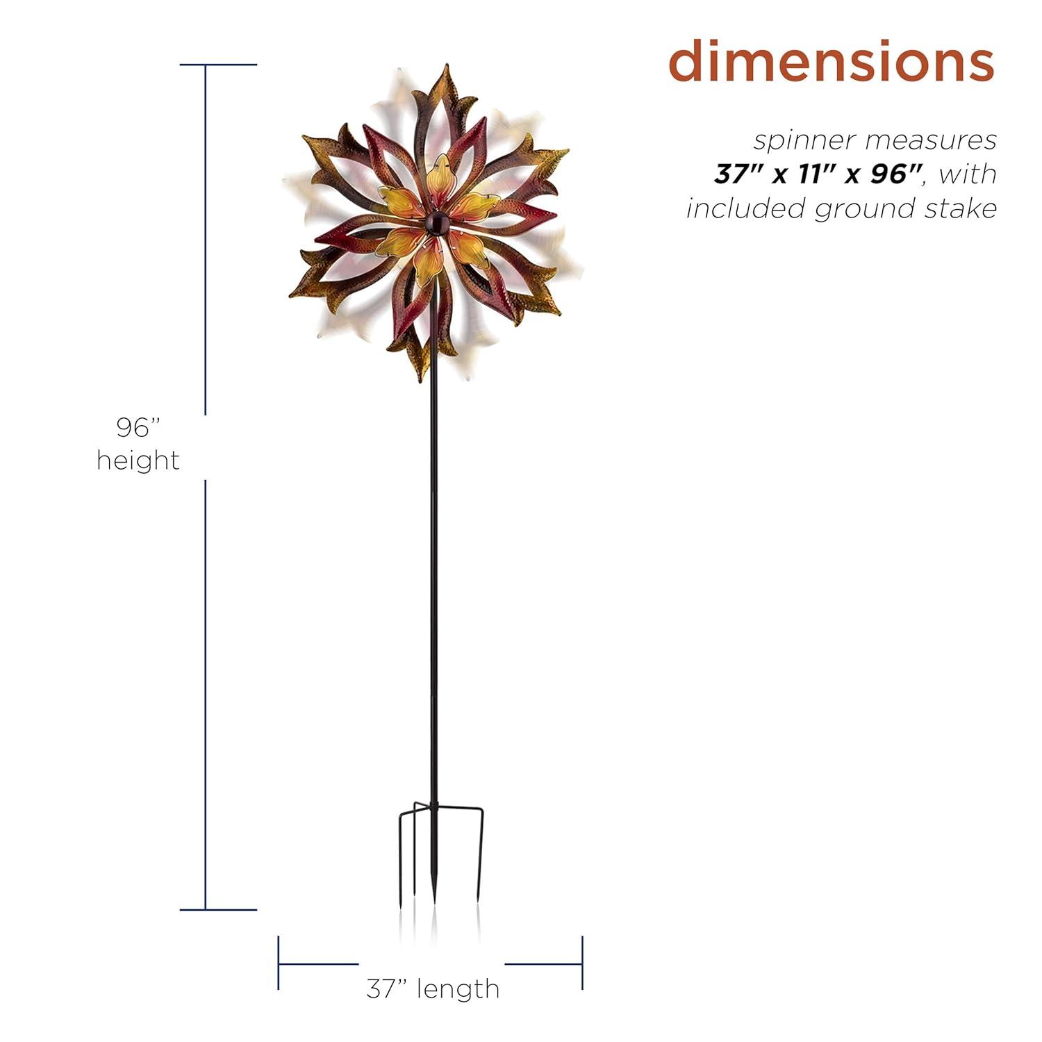 96" Glass/Iron Outdoor Flower Dual Kinetic Spinner Stake Red/Yellow - Alpine Corporation: Yard Art Decor