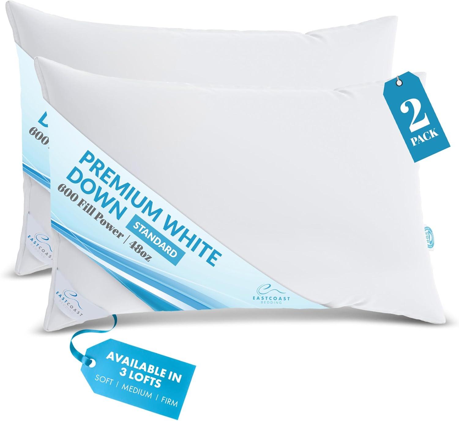 East Coast Bedding Firm Elite Premium Down Dream 600 Fill Power Pillow Set of 2