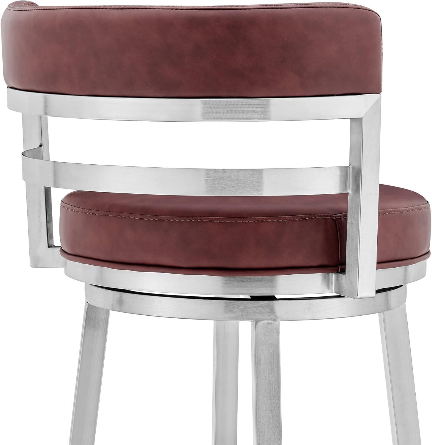 Titana 30" Red Faux Leather Swivel Bar Stool with Brushed Stainless Steel Base