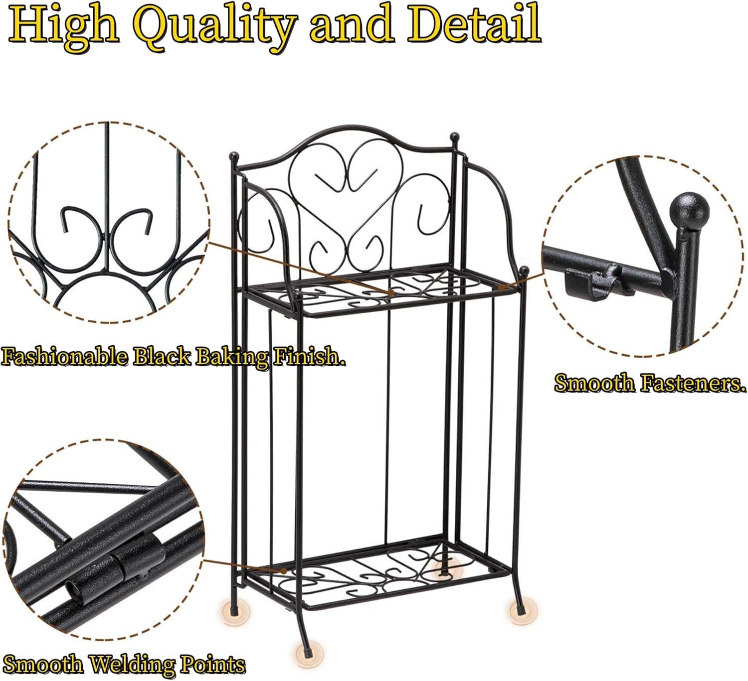 Yolafe Foldable 2 Tier Metal Plant Stand Scrollwork Design Indoor and Outdoor Flower Rack Pot Shelf Home Storage Organizer Shelf, Black