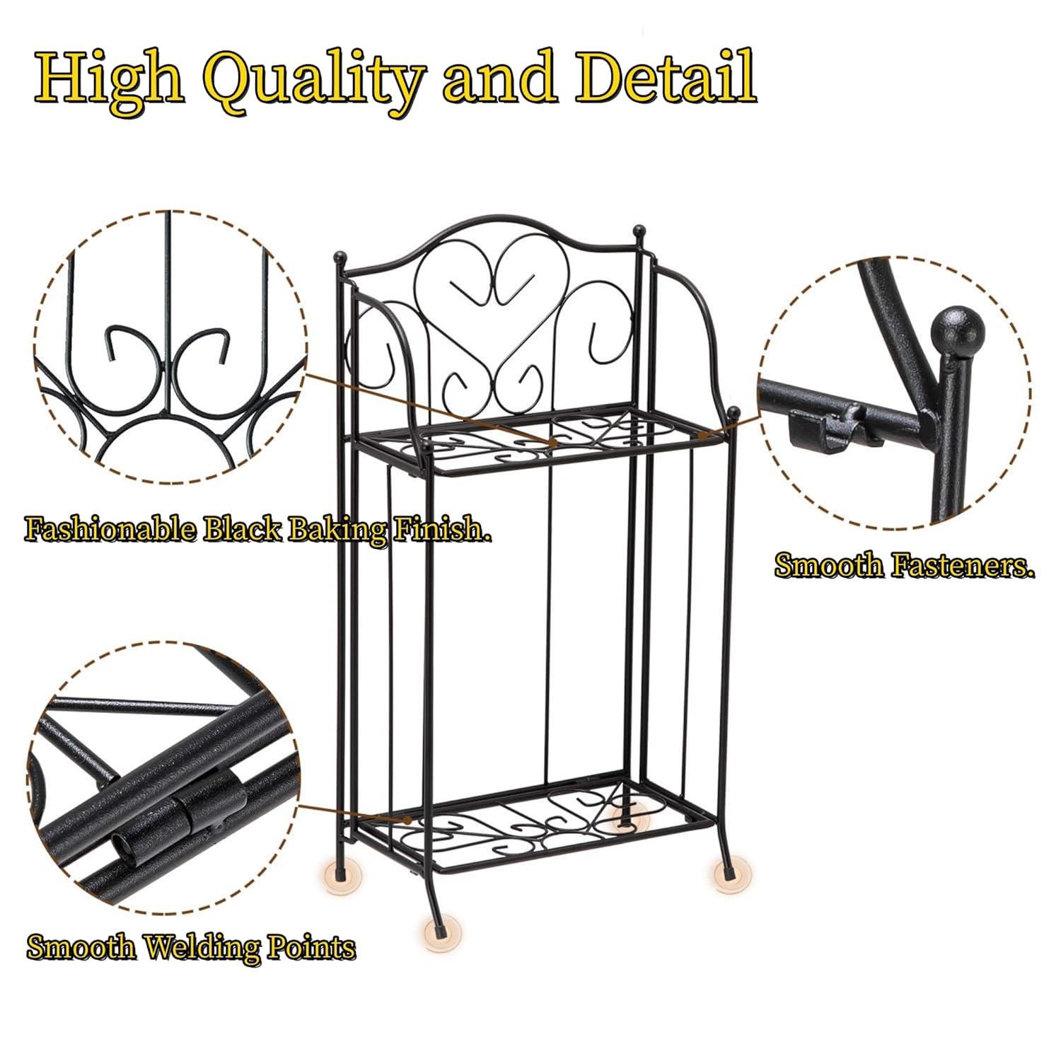 Yolafe Foldable 2 Tier Metal Plant Stand Scrollwork Design Indoor and Outdoor Flower Rack Pot Shelf Home Storage Organizer Shelf, Black