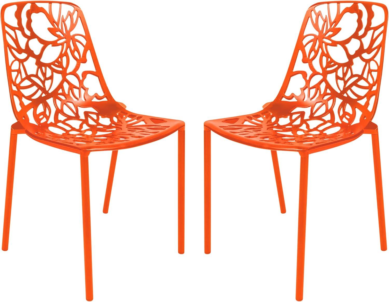 LeisureMod Devon Modern Aluminum Outdoor Stackable Dining Chair Set of 2 with Weather-Resistant Finish, Durable Frame for Patio, Garden, or Poolside