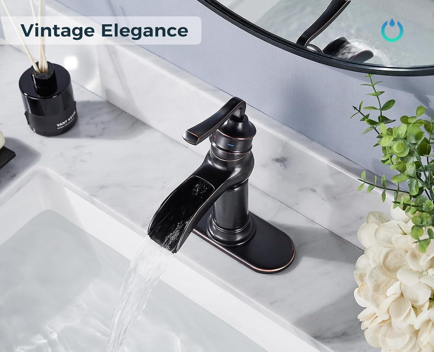 Oil Rubbed Bronze Waterfall Bathroom Sink Faucet with Pop-Up Drain