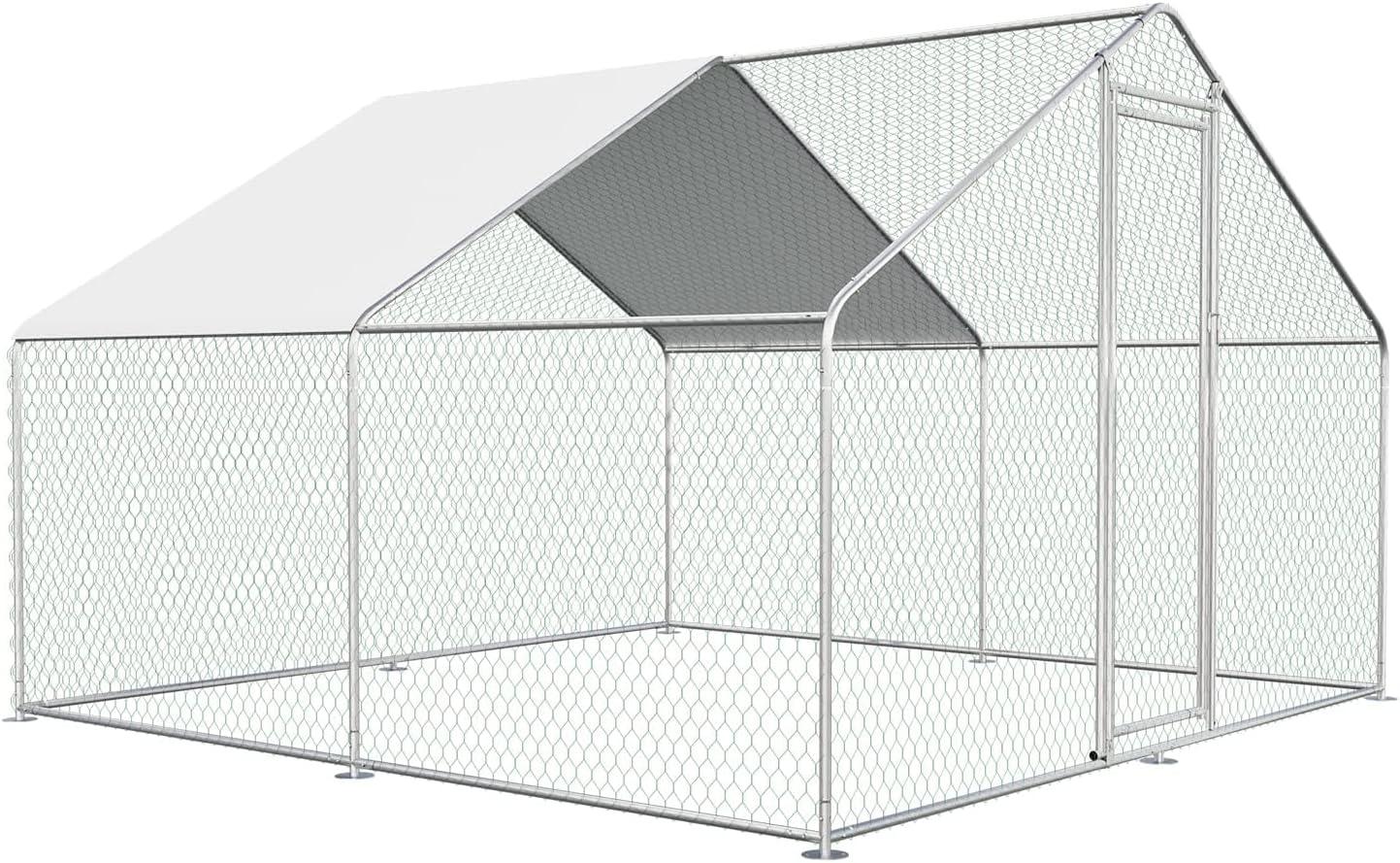 Outdoor Metal Chicken Coop Large Walk-in Poultry Cage Spire-Shaped Chicken Run with Waterproof and Anti-Ultraviolet Cover for Outside,Backyard and Farm ,13' L x 9.8' W x 6.4' H