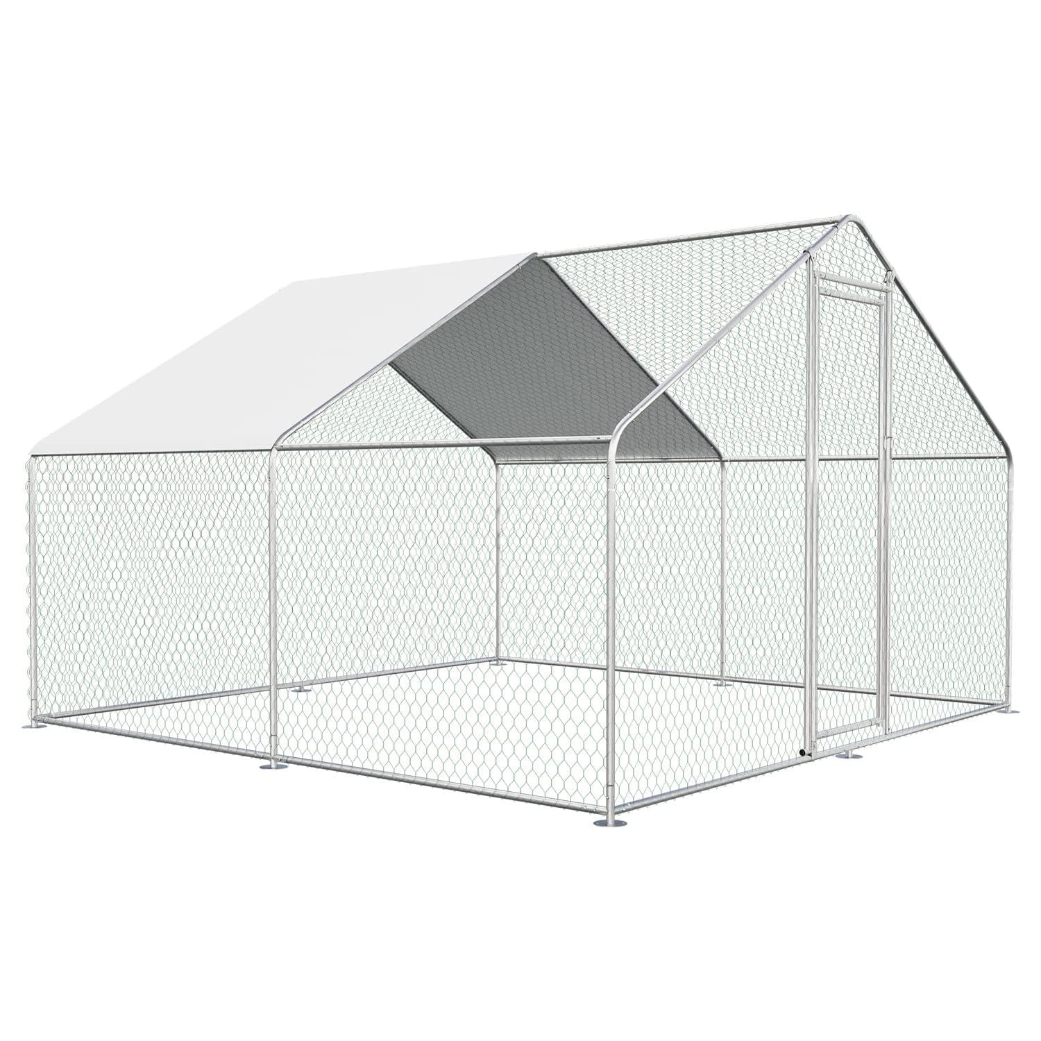 Outdoor Metal Chicken Coop Large Walk-in Poultry Cage Spire-Shaped Chicken Run with Waterproof and Anti-Ultraviolet Cover for Outside,Backyard and Farm ,13' L x 9.8' W x 6.4' H