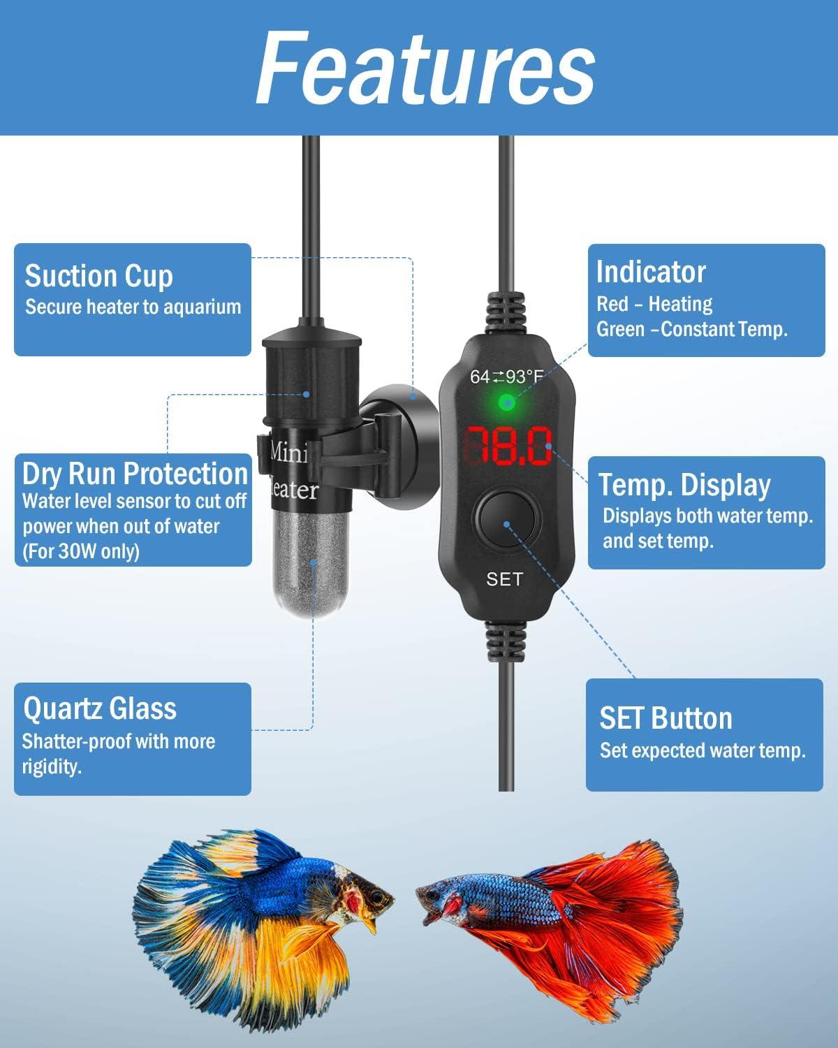 Mini Black Adjustable Aquarium Heater with Digital Display