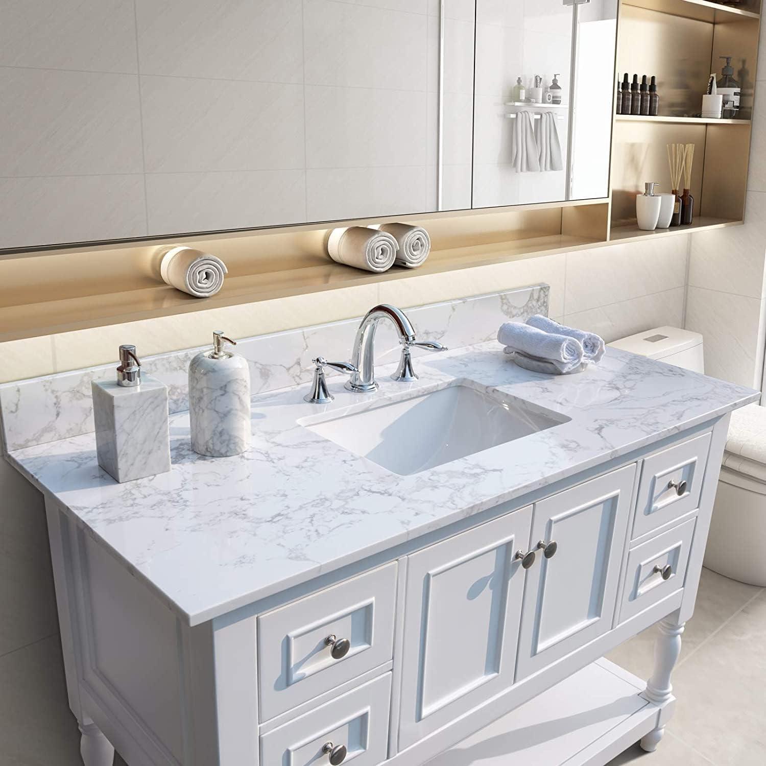 43-Inch White Engineered Marble Vanity Top with Ceramic Sink