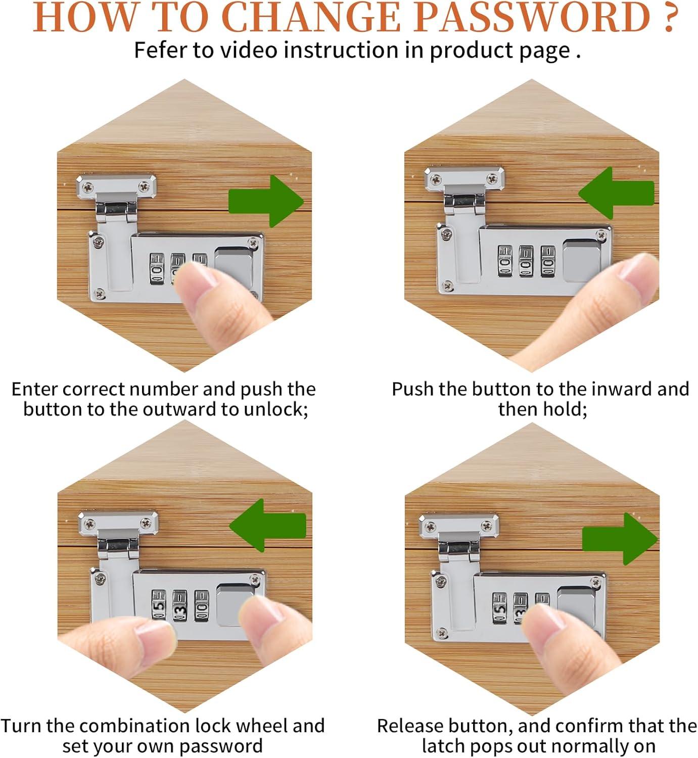 Large Bamboo Box with Combination Lock, Decorative Storage Box with Detachable Compartment, Wooden Boxes with Alright Jars & Brushes as Great Gift Choice.
