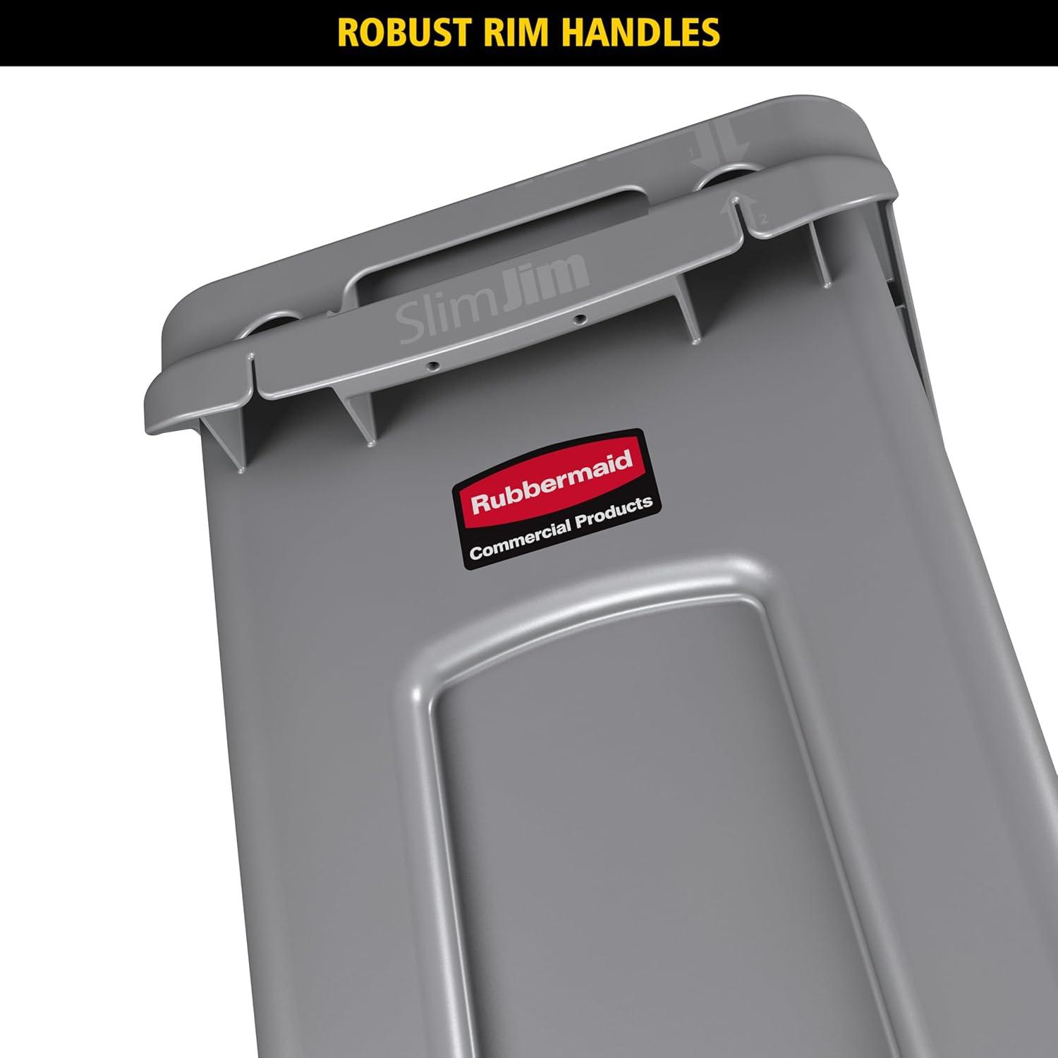 Rubbermaid Commercial Products Slim Jim Plastic Rectangular Trash/Garbage Can/Bin with Venting Channels, 23 GAL, Beige, for Kitchens/Classrooms/Offices/Back of House