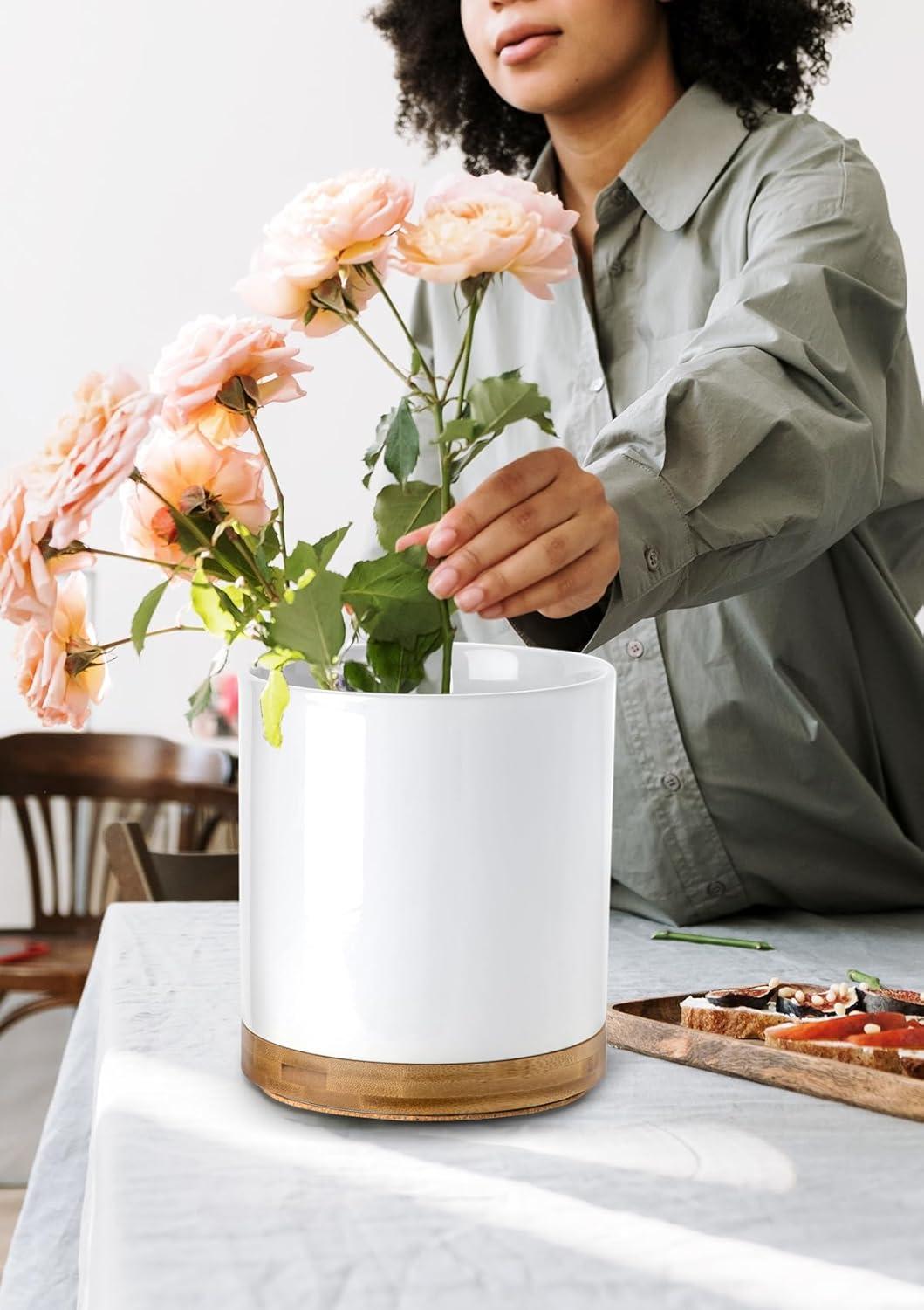 White Ceramic Rotating Utensil Holder with Cork Bottom