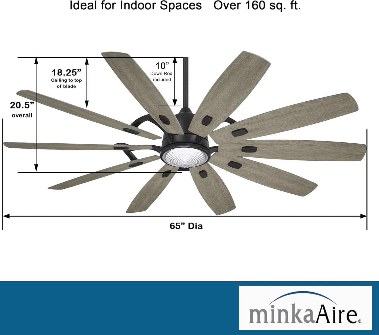 65" 10 - Blade LED Standard Ceiling Fan with Remote Control and Light Kit Included