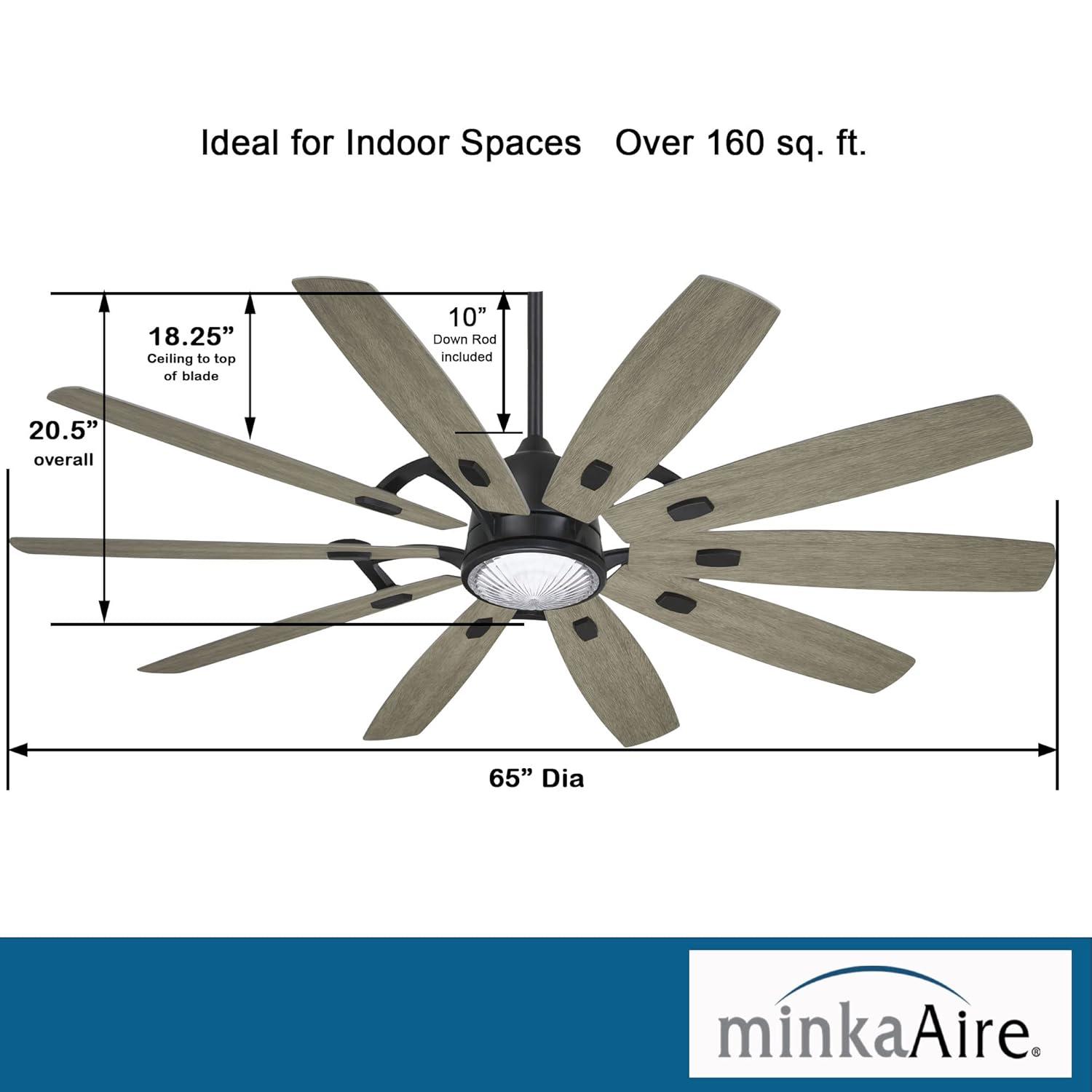 65" 10 - Blade LED Standard Ceiling Fan with Remote Control and Light Kit Included