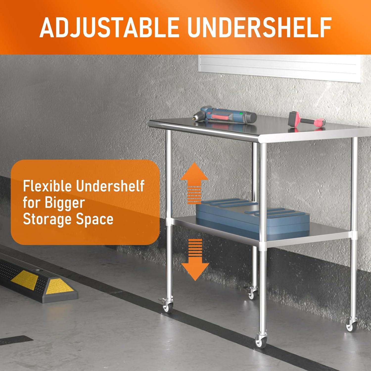 36"x24" Stainless Steel Kitchen Work Prep Table Commercial Workbench With Wheels