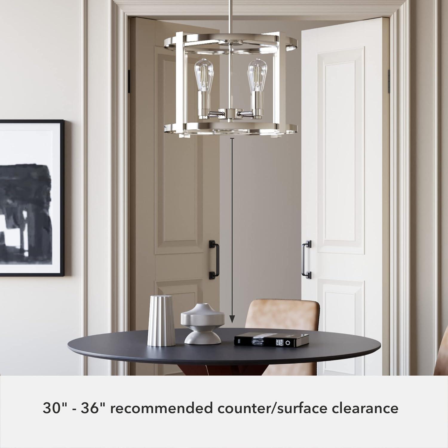 Hunter - Astwood 4-light Polished Nickel, Medium Size Chandelier, Dimmable, Caged Style, Drum Shaped, for Bedrooms, Kitchens, Dining, Living Rooms - 19957