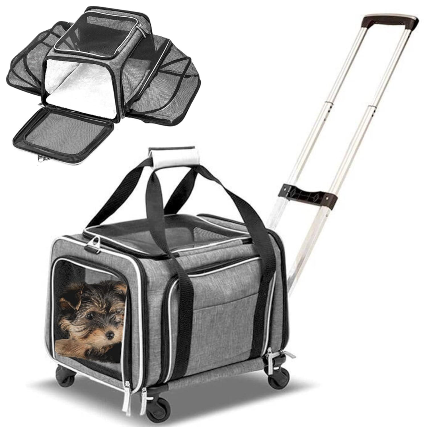 Ruff Life Airline Approved Expandable Premium Pet Carrier on Wheels- Two Sided Expandable Rolling Carrier- Designed for Dogs & Cats- Extra Spacious Soft Lined Carrier! - Pink