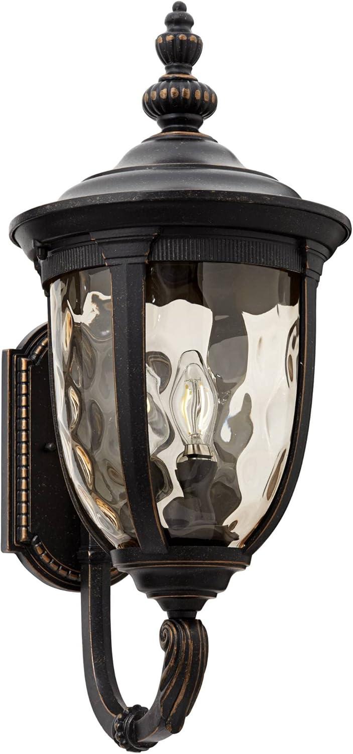 John Timberland Bellagio Vintage Rustic Outdoor Wall Light Fixture Veranda Bronze Upbridge 21" Hammered Glass Sconce for Post Exterior Barn Deck House