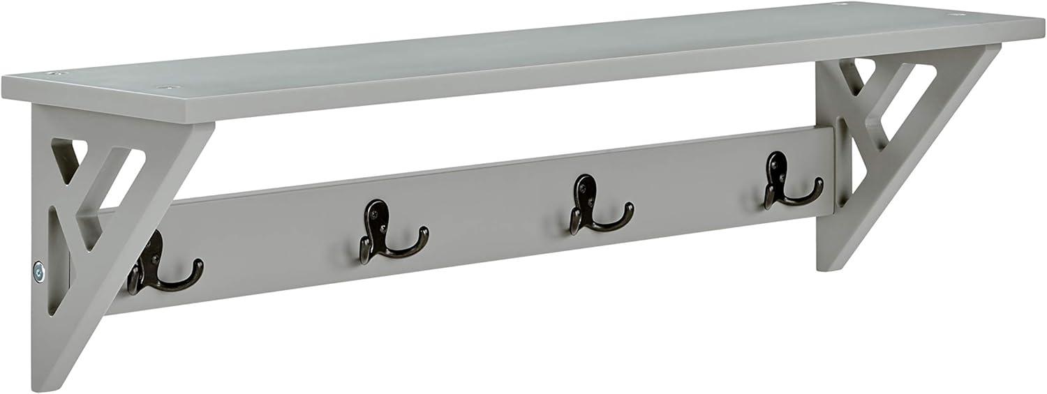 Gray Wood and Metal Coat Hook Shelf with Double Hooks