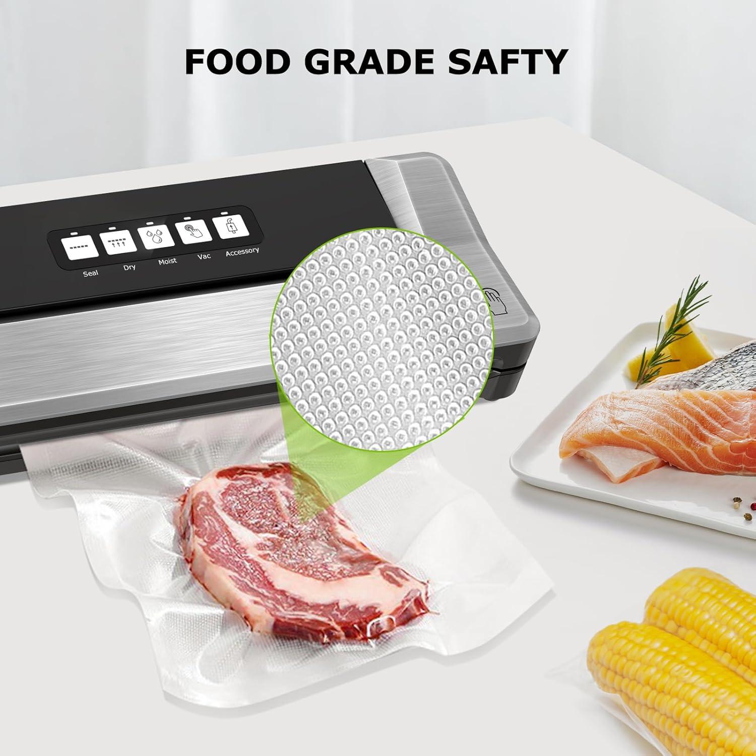 Bonsenkitchen Precut Vacuum Food Sealer Bags 100 Quart 8" x 12", BPA Free, Commercial Grade Textured,Thick Embossed Bags,Storage and Sous Vide Cooking