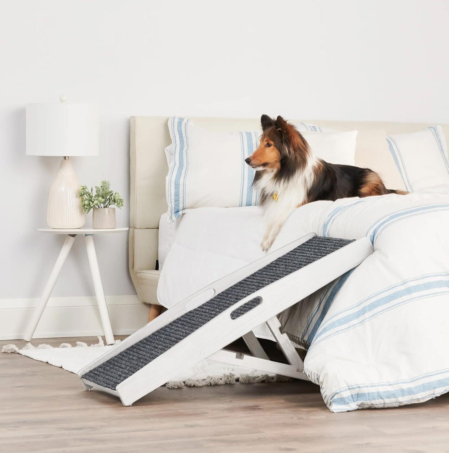 Carlson 39.5" Indoor Pet Ramp, White, Collapsible, Adjustable Height, Includes Handles, Non-Slip Carpet, and Rubber Feet.