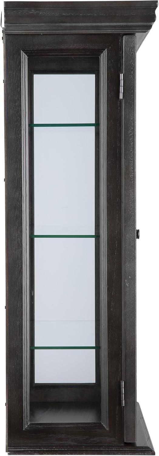 Ebony Black Hardwood Wall Curio Cabinet with Glass Shelves